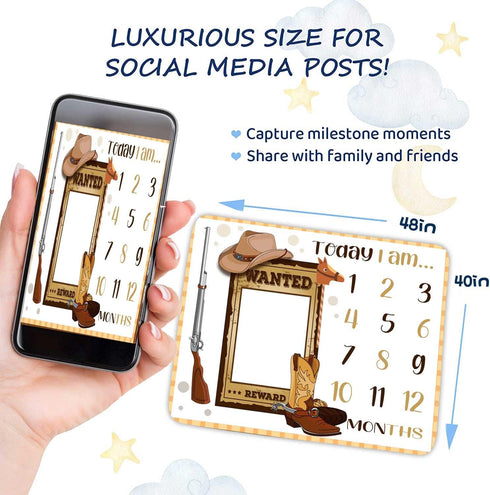 Cowboy Milestone Blanket Cowboy Life Hat Boots Hunting Gun and Wanted Rewards Baby Blanket for Theme Photography Props Newborn Gifts 48x40in...